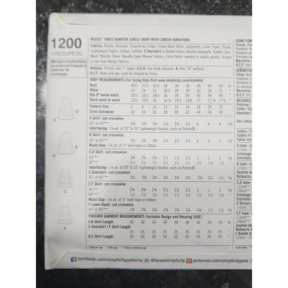 Simplicity Sewing Pattern 1200 R5, Uncut, 5 Skirt Patterns - Picture 2 of 4